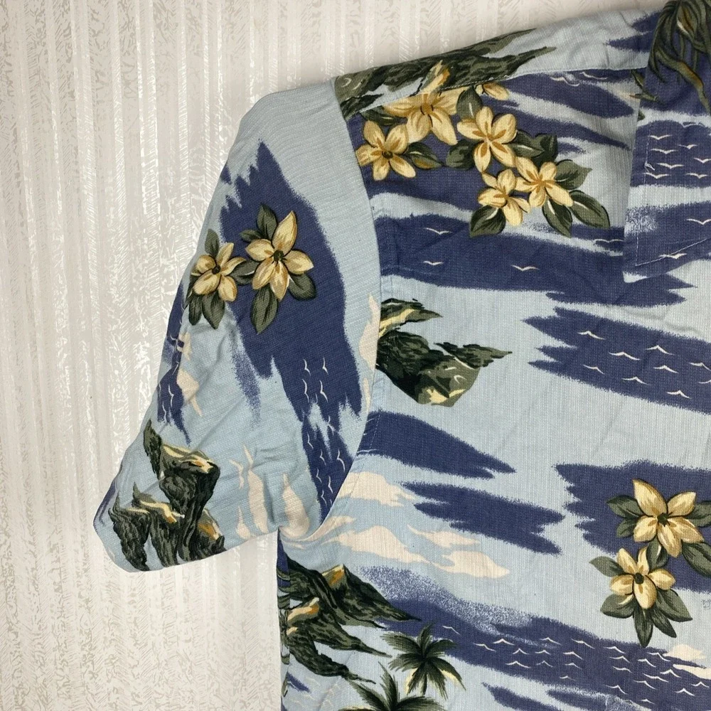 Cherokee Waikiki Wear Button Down Shirt Mens‎ Size XXL Blue Floral Short Sleeve